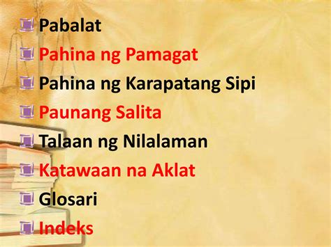 BAHAGI NG AKLAT .